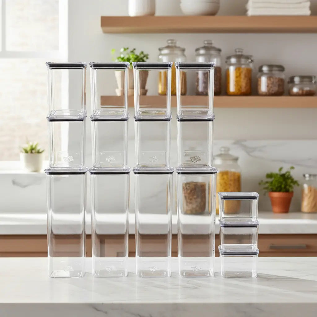 Kit 15 Potes Hermético Transparente Mantimentos Quadrado Cozinha Branco - Promoção