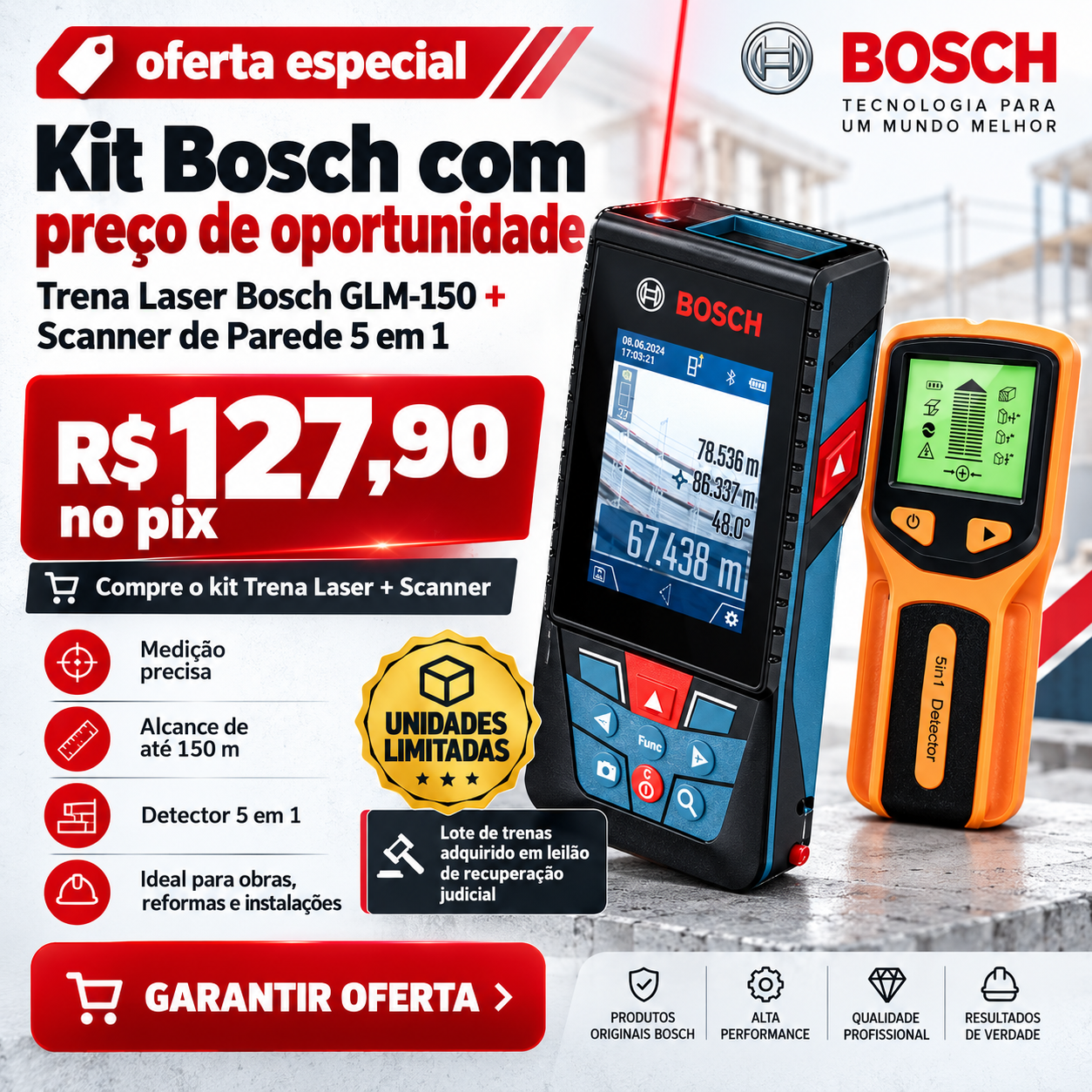 Kit Precisão Imperdível - Trena Laser + Scanner de Parede | Promoção no Pix