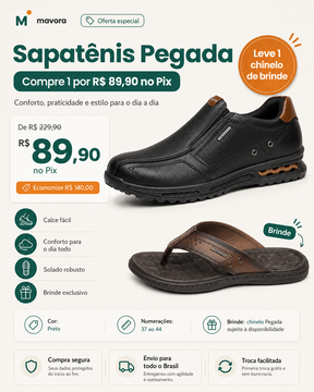 Sapatênis Ortopédico Masculino Pegada Couro Natural + Chinelo de Brinde - Promoção no Pix