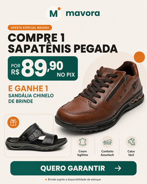 Sapatênis Ortopédico Masculino Pegada Couro Natural + Sandália Chinelo de Brinde - Promoção no Pix