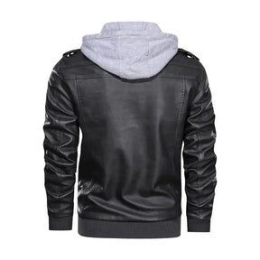 Jaqueta Masculina de Couro com Capuz Removível - Estilo e Versatilidade