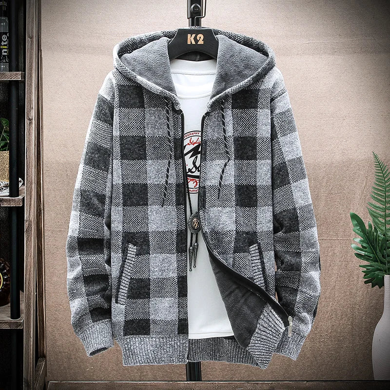 Blusa Masculina Xadrez com Zíper e Capuz